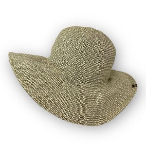 Rei Sun Straw Hat Floppy Wide Brim  Black Tan Chevron Women’s OSFM Missing Strap